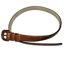 Vintage Genuine Leather Brown Belt Made In Italy Croc Embossed Style With Buckle
